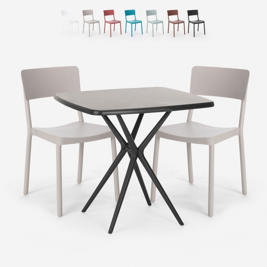 Square table set 70x70cm black 2 chairs outdoor design Regas Dark Promotion