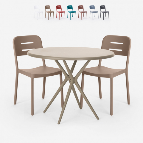 Set 2 chairs polypropylene design round table 80cm beige Ipsum Promotion