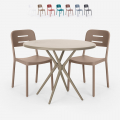 Set 2 chairs polypropylene design round table 80cm beige Ipsum Promotion