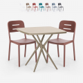 Square beige polypropylene table set 70x70cm 2 chairs design Larum Promotion