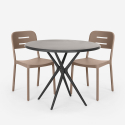 Round black table set 80cm 2 modern design chairs Ipsum Dark Model