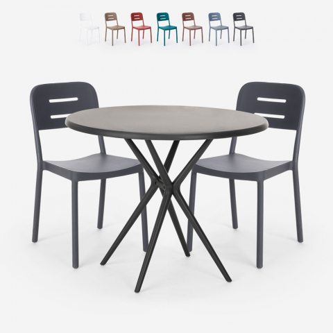 Round black table set 80cm 2 modern design chairs Ipsum Dark Promotion