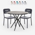 Round black table set 80cm 2 modern design chairs Ipsum Dark Promotion