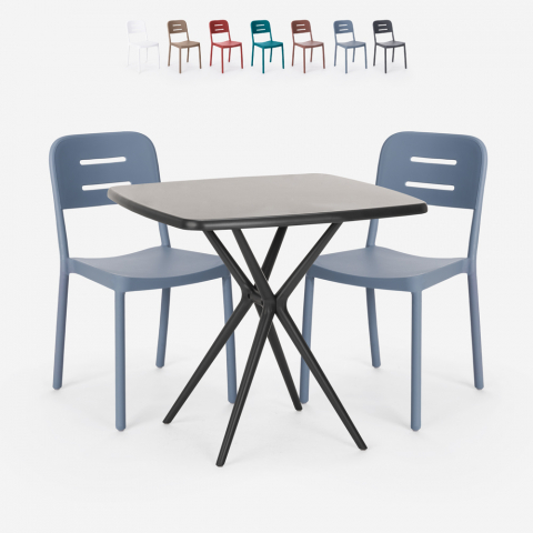 Set 2 chairs modern design square table 70x70cm black Larum Dark Promotion
