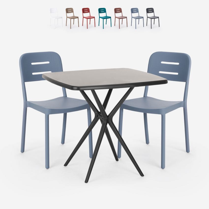 Set of 2 Modern Design Chairs with 70x70cm Black Square Table Larum Dark Promotion