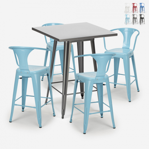 kitchen bar set high metal table 60x60cm 4 stools Lix bucket Promotion
