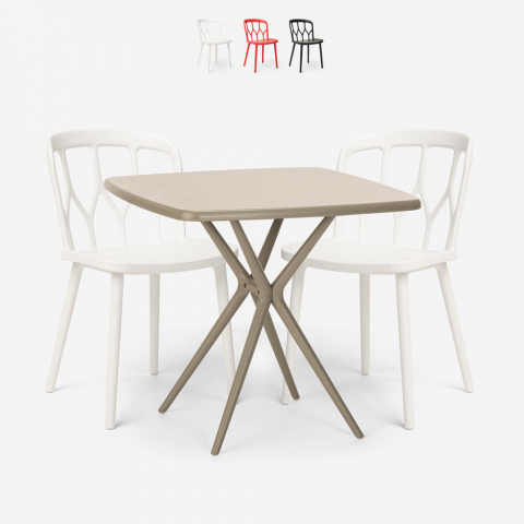 Set 2 chairs design polypropylene square table 70x70cm beige Saiku Promotion