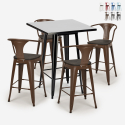 black 60x60cm high side table set 4 stools wood metal bucket wood black Catalog