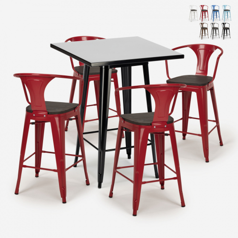 Black 60x60cm high side table set 4 tolix stools wood metal Bucket Wood Black Promotion