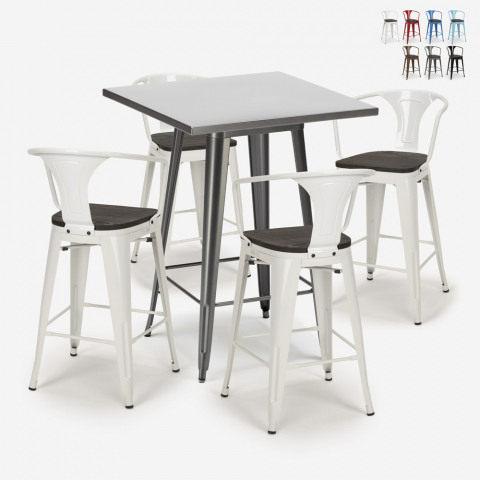 industrial high table set 60x60cm 4 stools Lix wood metal bucket wood Promotion