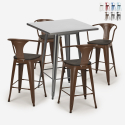 industrial high table set 60x60cm 4 stools wood metal bucket wood Discounts