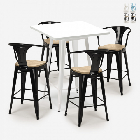 White metal coffee table set 60x60cm 4 stools tolix Bucket White Top Light Promotion