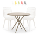 Set 2 chairs modern design round table beige 80cm outdoor Bardus Sale