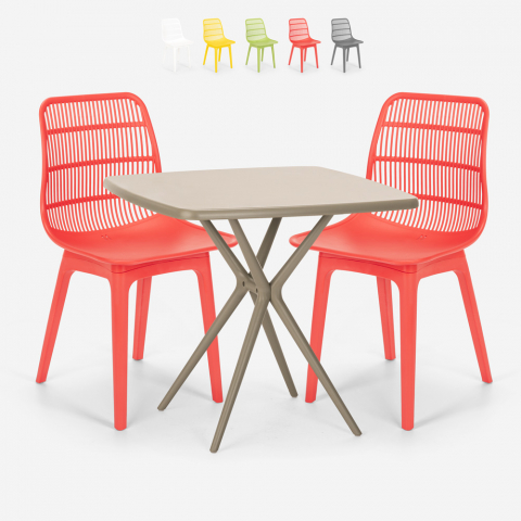 Set 2 chairs polypropylene square table beige 70x70cm design Cevis Promotion