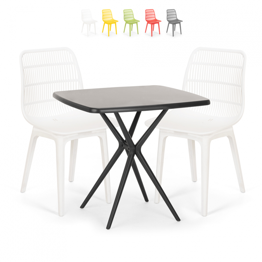 Square table set 70x70cm black 2 chairs modern design Cevis Dark Sale
