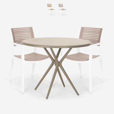 80cm beige round table set 2 polypropylene chairs design Fisher Promotion