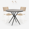 Set 2 chairs modern design black round table 80cm Fisher Dark Promotion