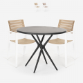 Set of 2 Modern Design Chairs with 80cm Round Black Table Fisher Dark Promotion