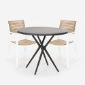Set 2 chairs modern design black round table 80cm Fisher Dark Sale