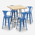 set bar kitchen 4 stools industrial wood coffee table 60x60cm mason Measures