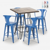 kitchen bar set industrial wood coffee table 60x60cm 4 stools mason noix Sale