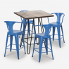 kitchen bar set industrial wood coffee table 60x60cm 4 stools mason noix Measures