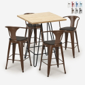 set of 4 stools industrial wood metal coffee table 60x60cm mason wood Discounts
