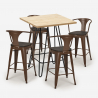 set of 4 stools industrial wood metal coffee table 60x60cm mason wood Cost