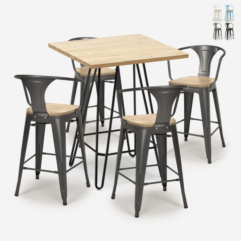 set bar kitchen high table 60x60cm 4 stools mason top light Promotion