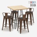 set 4 stools industrial high table wood metal 60x60cm mason steel top Discounts