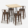 set 4 stools industrial high table wood metal 60x60cm mason steel top Cost