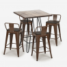 wooden metal coffee table set 60x60cm 4 stools mason noix steel top Model