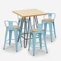 industrial bar set 4 stools coffee table 60x60cm mason steel top light Choice Of