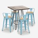 set 4 stools industrial coffee table 60x60cm mason noix steel top light Bulk Discounts