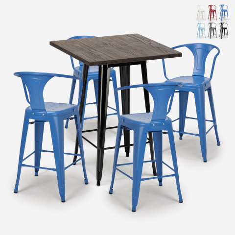 Blue bar stools set deals of 4