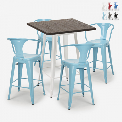 Bar set 4 stools tolix high table wood metal 60x60cm Bruck White Promotion