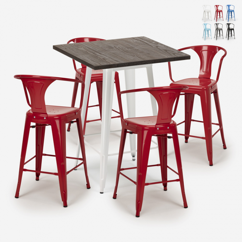 bar set 4 stools high table wood metal 60x60cm bruck white Catalog