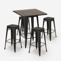 bar set 4 stools wood industrial high table 60x60cm bent black Sale