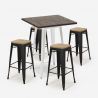 industrial bar set 4 wood stools high table 60x60cm bent white Sale