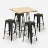 set bar kitchen 4 stools wood high table industrial 60x60cm oudin Sale