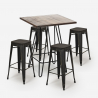 industrial coffee table set 60x60cm 4 stools wood metal oudin noix Discounts