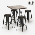 industrial coffee table set 60x60cm 4 stools wood metal oudin noix On Sale