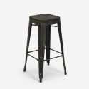industrial coffee table set 60x60cm 4 stools wood metal oudin noix Model