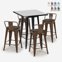 set of 4 stools industrial metal coffee table 60x60cm buch black Discounts