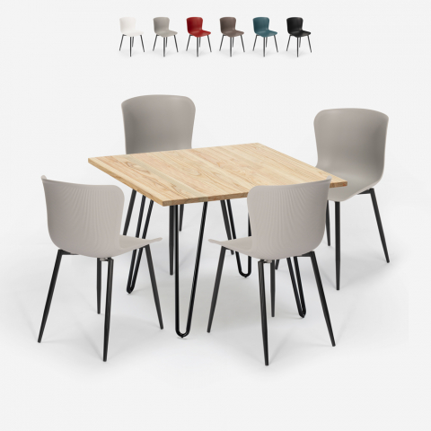 Set of 4 square table chairs 80x80cm industrial design Claw Light Promotion