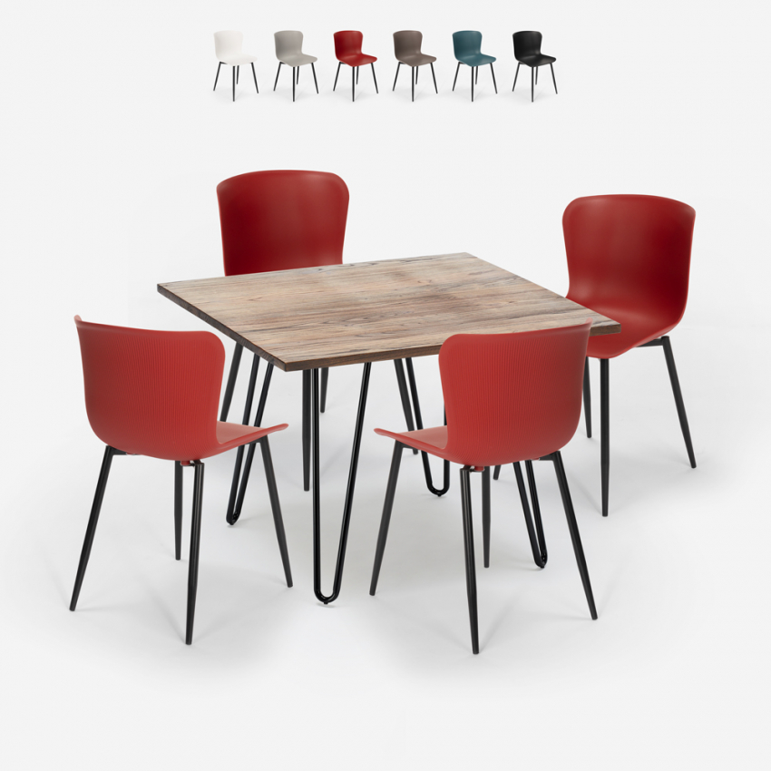 Square table set 80x80cm 4 chairs wood metal industrial style Claw Offers