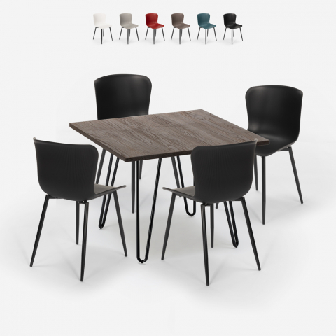 Table set 80x80cm square 4 chairs industrial style metal Claw Dark Promotion