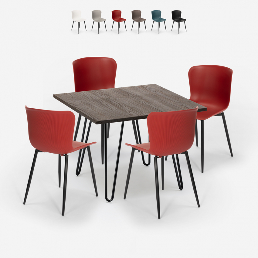Table set 80x80cm square 4 chairs industrial style metal Claw Dark Discounts