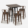 set of 4 stools industrial coffee table 60x60cm wood metal peaky black Buy