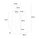 Set of 4 Industrial Wood and Metal Stools with 60x60cm Table, Peaky White 